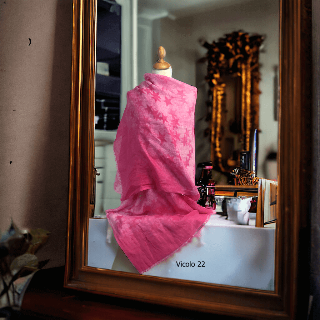 Pashmina Maxi Sciarpa Lino e Modal Pink Stars Tie Dye