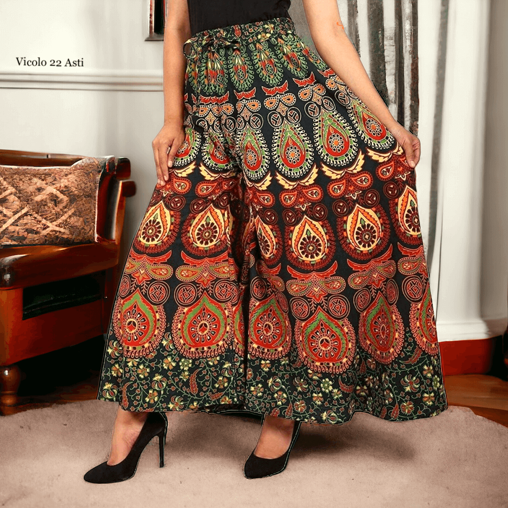 Vicolo 22 Pantalone Palazzo Opty Green Paisley Puro Cotone - Main Image