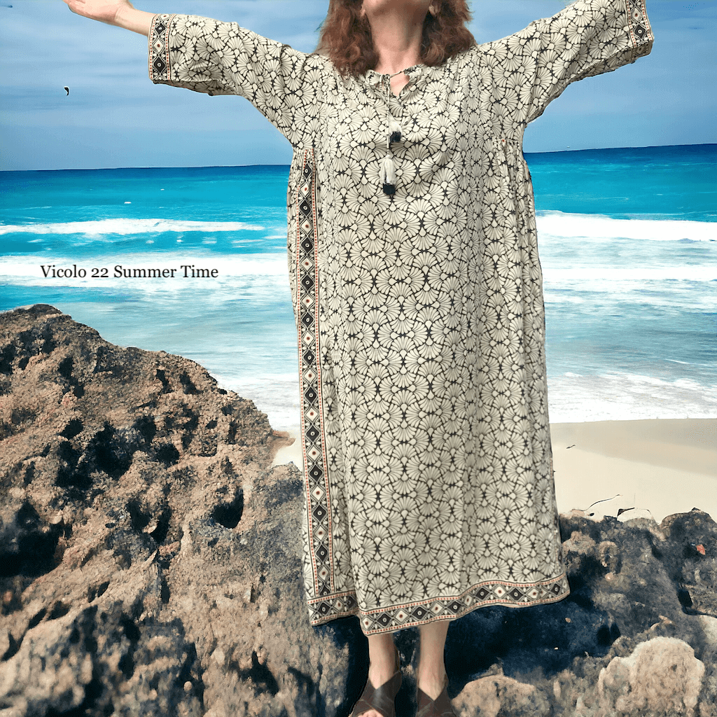 Vicolo 22 Kaftano o abito Block Gulab Batista di Cotone Taglia Unica