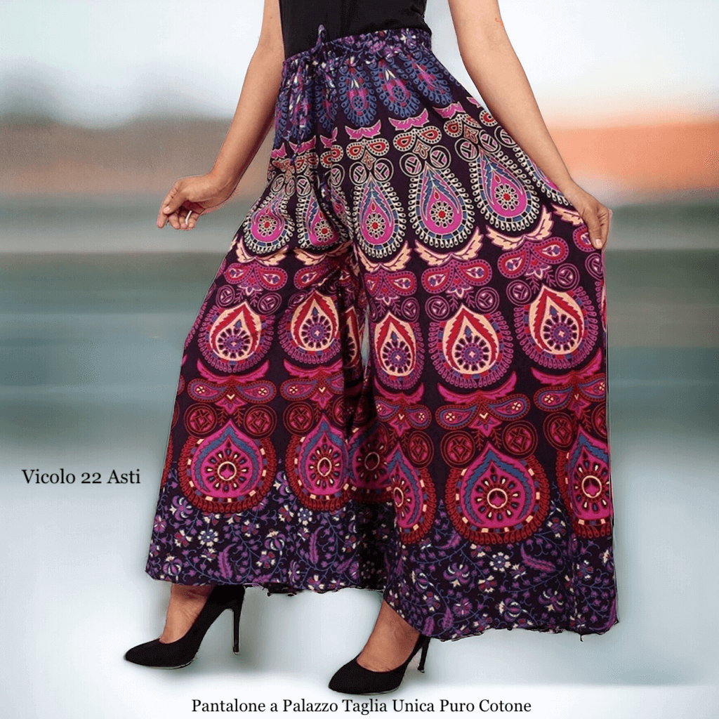 Vicolo 22 Pantalone Palazzo Opty Paisley Viola Mix Puro Cotone